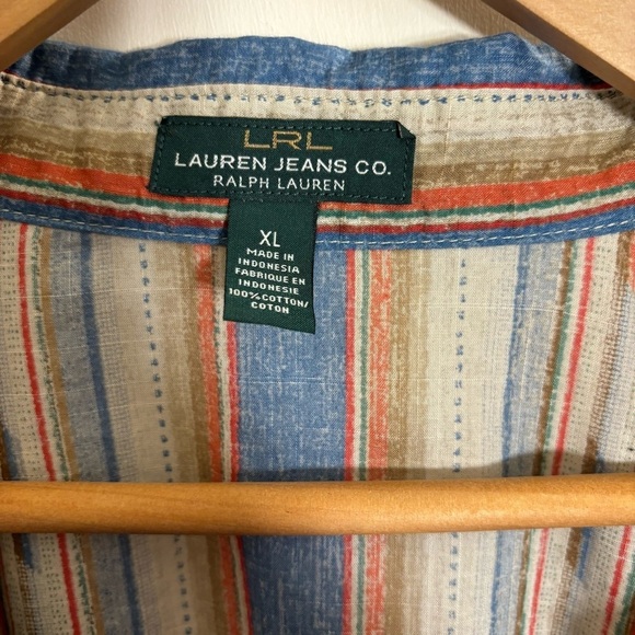 Lauren Jeans Co. cotton western style striped long sleeve snap up top - Picture 4 of 5